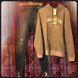 Hollister Bundle Jeans and Hoodie Med NWT